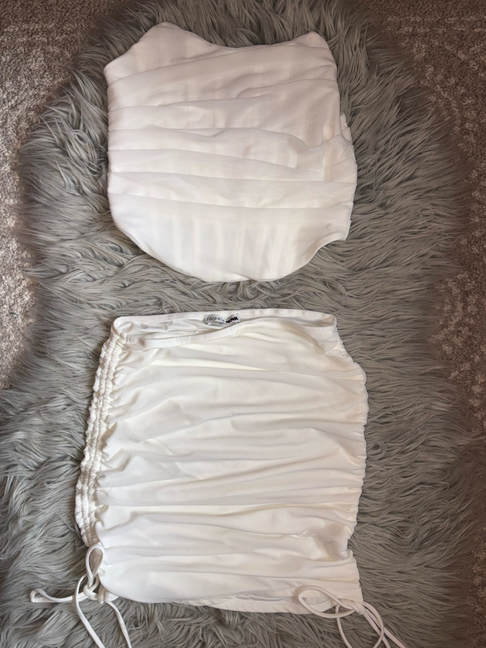Fashion Nova White Girls Ruched Two-Piece Skirt Set